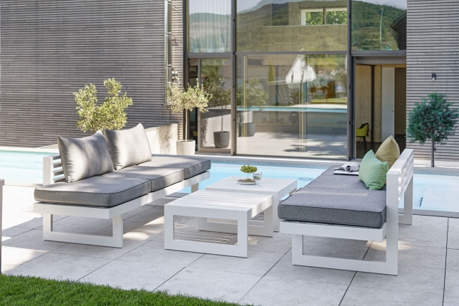 Outdoor Lounge Set New Holly Lounge Bank von Stern, weiss, inkl. Polster, 4-teilig