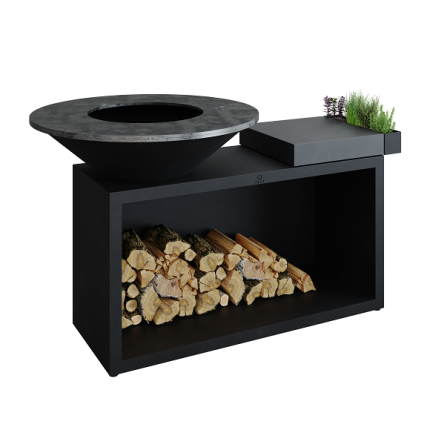 OFYR Island Black 100 Keramik Dark Grey, Feuerplatte Grill mit Keramikschneidebrett, schwarz