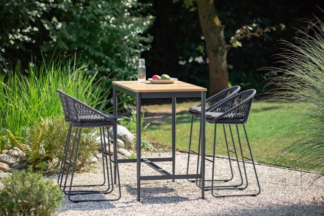 Luna Outdoor Bartisch 220x95cm, Teaktischplatte mit Baumkante, Gestell anthrazit, Niehoff