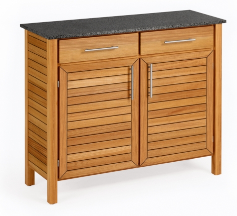 Deck Outdoorschrank Highboard von Weishäupl, Teak mit Granitplatte seidenmatt