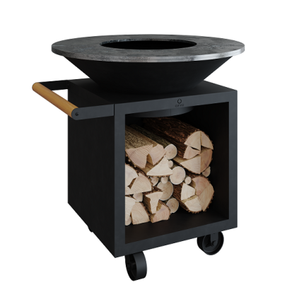 OFYR Classic Storage Black 100 PRO, mobile Feuerplatte Grill mit Holzlager, schwarz