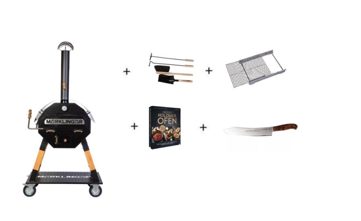 Frühlingspaket Merklinger 800 inkl. ausz. Grillrost, Schürset, Kochbuch, Merklinger Messer, 8-teilig