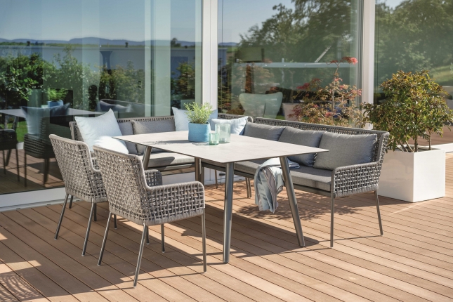 Gartentisch Set Greta mit Diningbank und Gartensesseln von Stern, anthrazit, 4-teilig