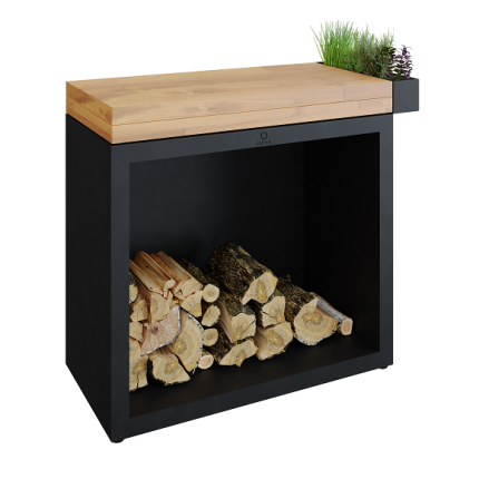 OFYR Butcher Block Storage Black 90, Arbeitstisch Teak mit Holzlager