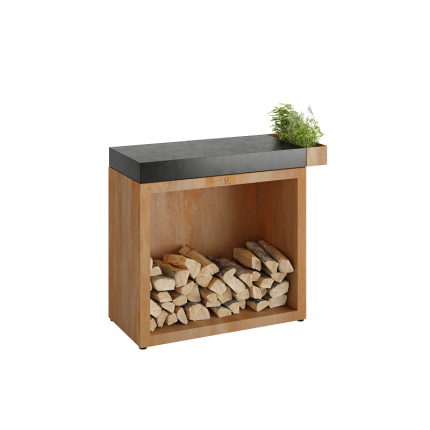 OFYR Butcher Block Storage Corten 90, Arbeitstisch Keramik mit Holzlager