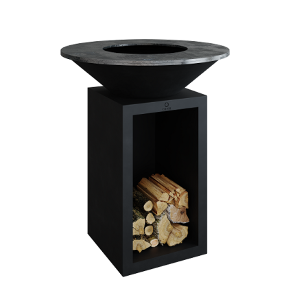 OFYR Classic Storage Black 85, Feuerplatte Grill mit Holzlager, schwarz