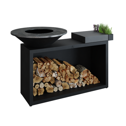 OFYR Island Black 85 Keramik Dark Grey, Feuerplatte Grill mit Keramikschneidebrett, schwarz