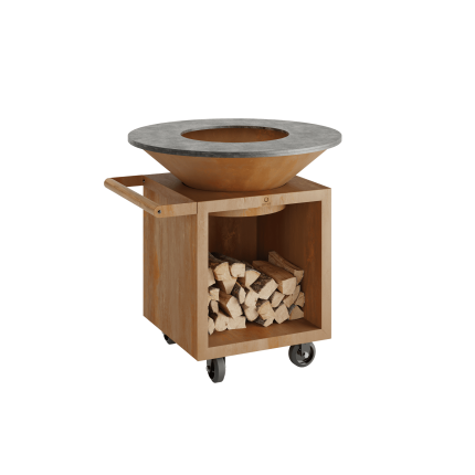 OFYR Classic Storage Corten 100 PRO, mobile Feuerplatte Grill mit Holzlager, corten