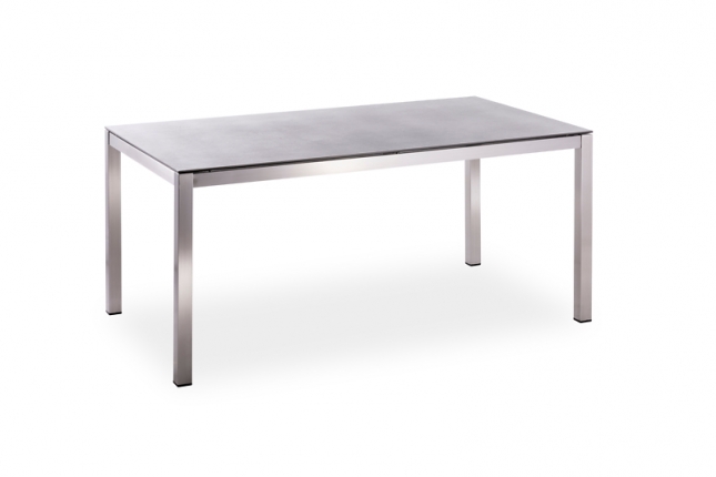 Tisch Urban Tischplatte Keramik mittelgrau, Gestell 4-Fuss mit Zargen Edelstahl gebürstet, 160x90 /