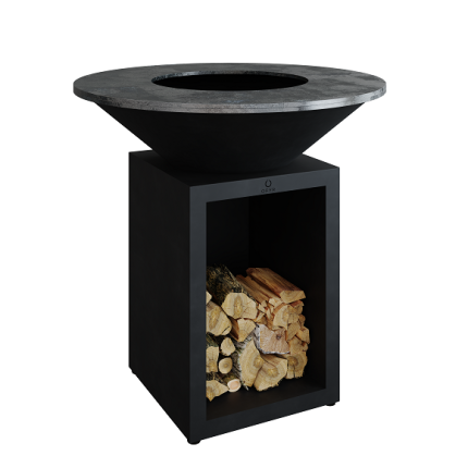 OFYR Classic Storage Black 100, Feuerplatte Grill mit Holzlager, schwarz